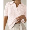 Clearlove Womens Short Sleeve Sweaters Tops V Neck Lapel Cable Knit Sweater Casual Pullover Shirt - 2 of 4