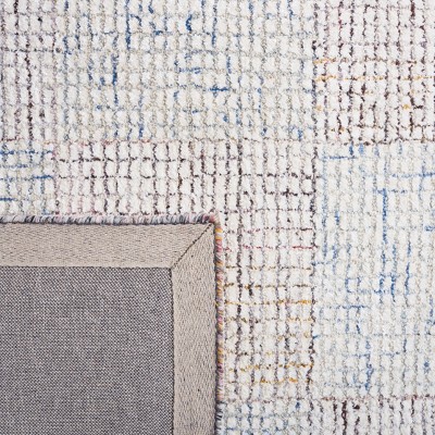 Handmade Ivory and Blue Wool Blend Abstract Area Rug, 5' x 8'