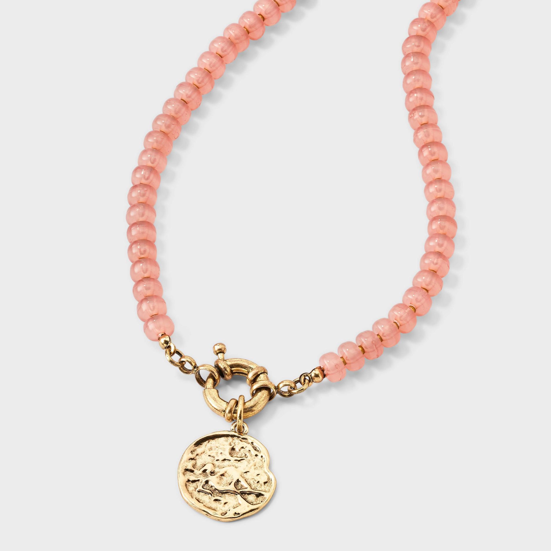 Acrylic Marble Bead & Textured Coin Pendant Necklace - Universal Thread™ Pink