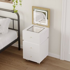 FUFU&GAGA 3-in-1 Lift-Up Vanity Table,Lift-Up Makeup Desk,360°  Rotating Top+Casters,Lighting Mirror,6 compartments & 3-Drawer,Nightstand/End Table - 1 of 4