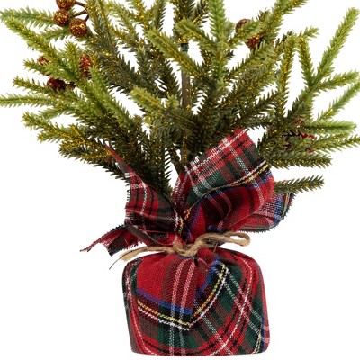 Mini Glittered Pine with Berries Artificial Christmas Trees - Set of 3