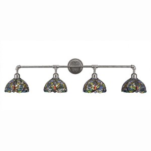 Toltec Lighting Vintage 4 - Light Vanity in  Aged Silver with 7'' Kaleidoscope Art Glass Shade - 1 of 1