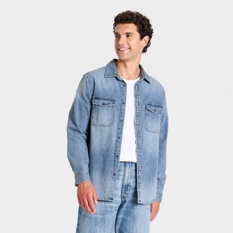 Мужская рубашка Goodfellow & Co Denim Long Sleeve Layer Button-Down, цвет: Джинсовый