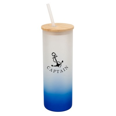 Elanze Designs The Captain Nautical Anchor Ocean Life Wrap-Around Design 25 Ounce Frosted Gradient Glass On-The-Go Coffee Travel Skinny Tumbler Mug