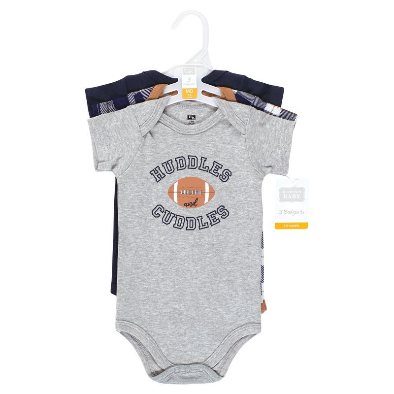Hudson Baby Infant Boy Cotton Bodysuits, Football Huddles 3-Pack, 2 of 6