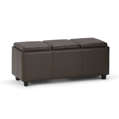 CAVINAS Faux Leather Storage Ottoman Bench,Upholstered Ottoman with 3 Flip Over Serving Trays for Living Room,Bedroom