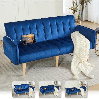 TYBOATLE 65" Convertible Faux Leather Futon Sofa Bed, Modern Upholstered Couch with USB, Folding Loveseat for Small Space, Apartment, Dorm, Office