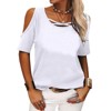 Mocamel Women's Hollow Out-Shoulder Solid Color Top Distinctive Collar Design Loose Type Casual and Vacation Wear - 4 of 4
