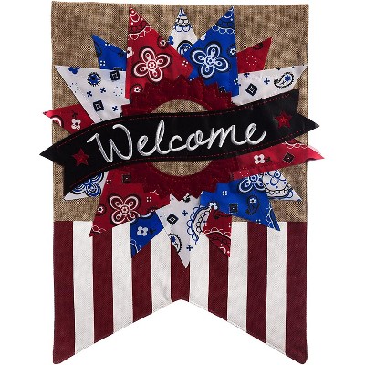 Evergreen Flag  Patriotic Banner Welcome  Garden Burlap Flag