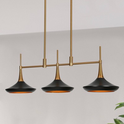 Matte Black and Gold 3-Light Linear Island Pendant