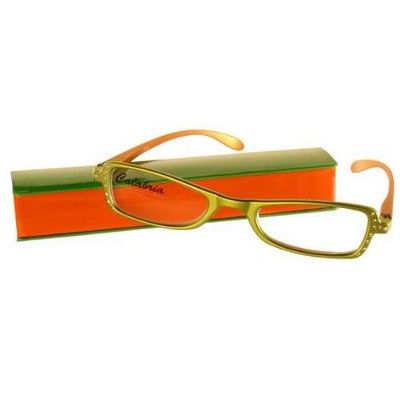 Calabria 837 Metallic Reading Glasses|Womens|Hard Case|Crystal Accents|Vibrant|Spring Hinged|18 Power Options|Mahogany Bronze/Golden Yellow|+1.50