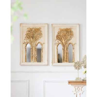 VYNXARIA 20.1*2*29.9" Mid-Century Modern Wall Mirror with Gold Leaf Details, Set of 2