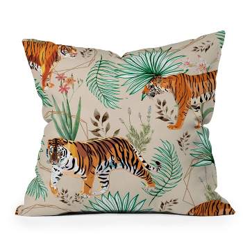 18"x18" 83 Oranges Tropical and Tigers Square Throw Pillow Orange - Deny Designs
