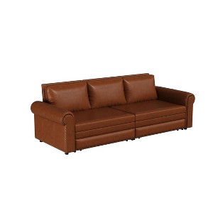 TiramisuBest 93.7" King Pull-Out Sofa Bed, 3-in-1 Convertible Faux Leather Sleeper with Nailhead Trim & Rolled Arms for Living,Dark Brown - 1 of 4