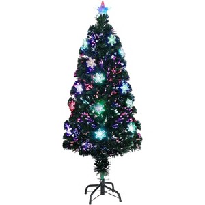 VINGLI 4ft Pre-lit Fiber Optic Artificial Christmas Tree w/Multicolor LED Lights, Snowflakes & Top Star - 1 of 4