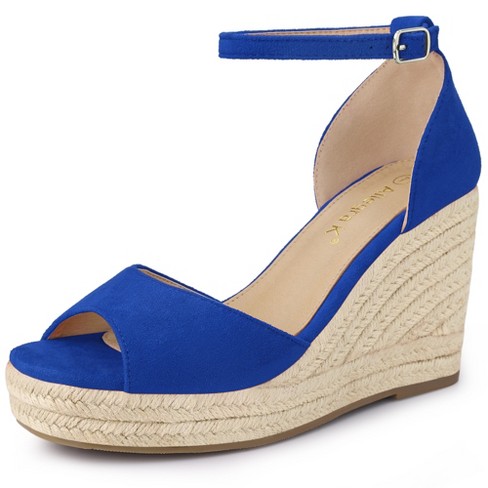 Allegra K Women's Espadrille Platform Ankle Strap Wedge Heel Sandals Dark  Blue 8.5