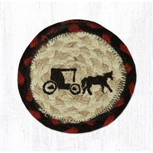 Earth Rugs Printed Coaster – Amish Buggy Design, Rustic Braided Jute Farmhouse Accent, Country Americana Table Coaster, 5"x5" - 1 of 3