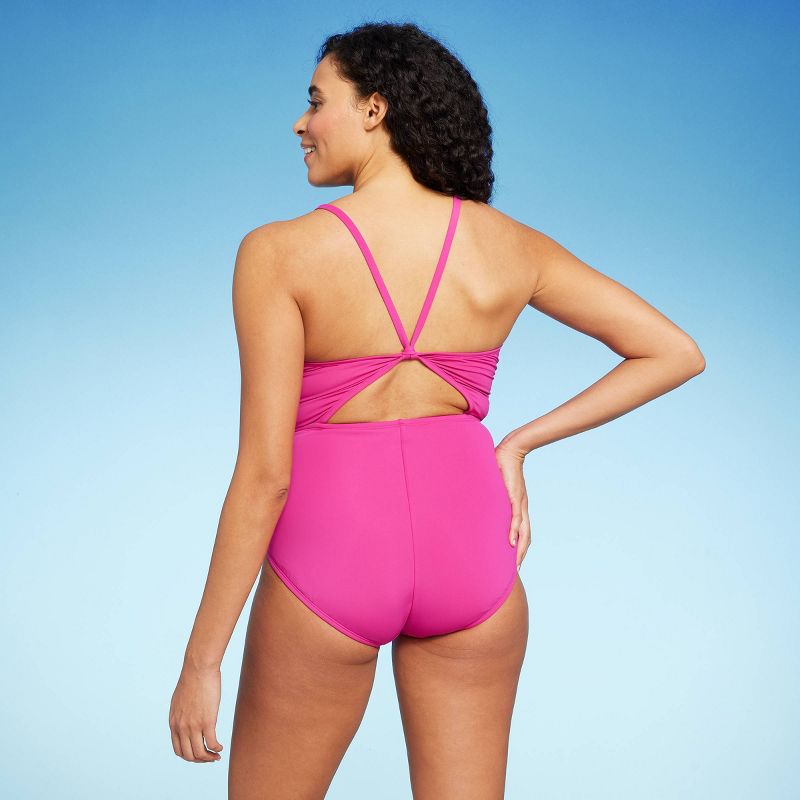 Women's Shirred Front Keyhole Back High Coverage One Piece Swimsuit with Tummy Control - Kona Sol™, 3 of 17