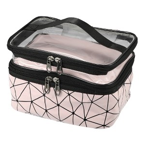 Unique Bargains Double Layer Makeup Bag Cosmetic Travel Bag Case Organizer Bag Clear Bags for Women 1 Pcs - 1 of 4