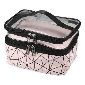 Unique Bargains Double Layer Makeup Bag Cosmetic Travel Bag Case Organizer Bag Clear Bags for Women 1 Pcs