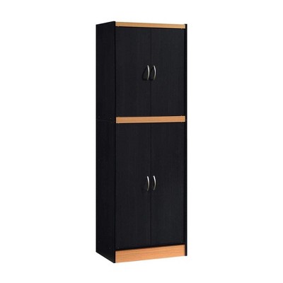 Hodedah HI224 Heavy Duty 4-Door 4-Shelves 5-Compartments Storage Kitchen Pantry, Black Beech