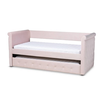 Baxton Studio Amaya Light Pink Velvet Twin Size Daybed with Trundle