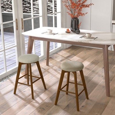 26" Brown Metal Backless Swivel Barstools with Linen Seat