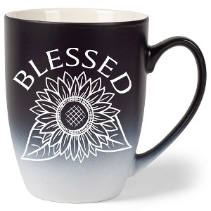 Elanze Designs Blessed Sunflower Two Toned Ombre Matte Black and White 12 ounce Ceramic Stoneware Coffee Cup Mug - 1 of 4