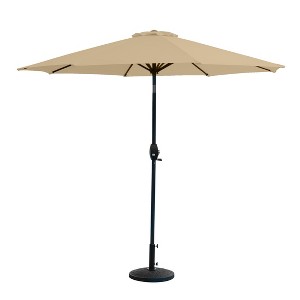 WestinTrends 9 Ft Outdoor Patio Market Table Umbrella with Decorative Round Resin Base - 1 of 3