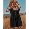 Women's Ruffle Babydoll Dress Short Sleeve V Neck High Waist Botton Casual Loose Flowy Swing Pleated Tunic Dress - 3 of 4