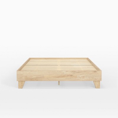 Natural Pine Queen Platform Bed Frame with Slats