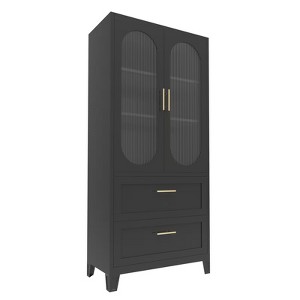 GlasFlength Decorative Storage Cabinets, 2 Doors 2 Drawers, Black, 31.5"*15.75"*71" - 1 of 4