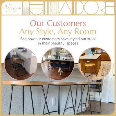 Sleek Black 21.7" Backless Wood & Metal Counter Stool