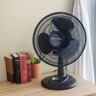 Comfort Zone CZ121BK Powerful 12 Inch High Velocity 3 Speed Adjustable Wide Oscillating Home Desk/Tabletop Portable Fan, Black