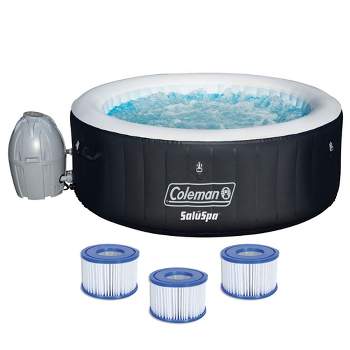 Coleman 13804-BW SaluSpa 4 Person Portable Inflatable Outdoor Round Hot Tub Spa with Air Jets, Pump, and 3 Replacement Filter Cartridges, Black