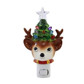 Christmas Reindeer With Tree Night Light  -  One Night Light 6.5 Inches -  Star Bulbs  -  Mx184788  -  Ceramic  -  Multicolored
