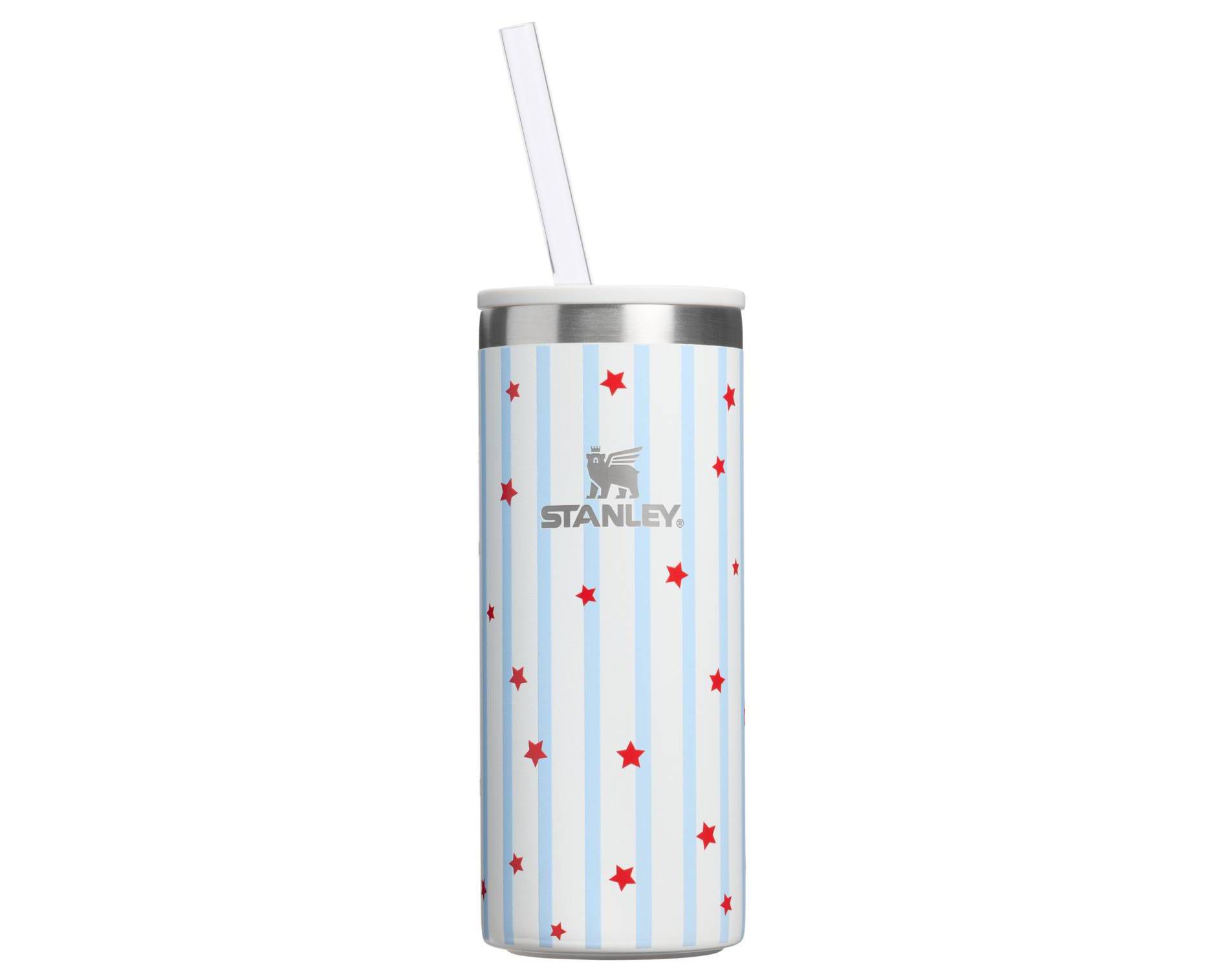 Stanley 10 oz Slim Stainless Steel All-Occasions Can Chiller with Lid and Straw Blue Starry Stripes