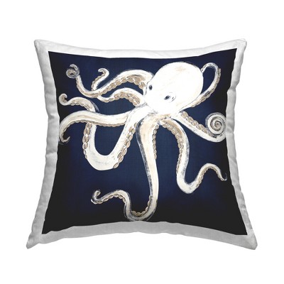 Stupell Industries Whimsical Nautical Octopus Illustration Ocean Blue Printed Pillow, 18 x 18