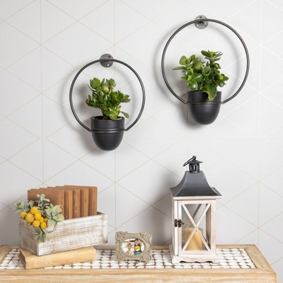 Black Iron 2-Piece Rustic Hanging Planter Set