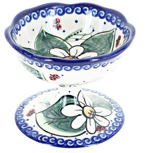 Blue Rose Polish Pottery 528 Vena Pedestal Dessert Bowl - 1 of 1
