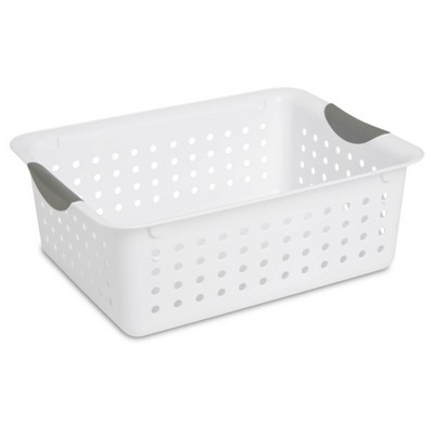 Sterilite Ultra Ventilated Open Top Plastic Storage Organizer Basket with Gray Contoured Carrying Handles