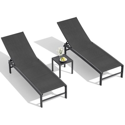 Crestlive Products Chaise Lounge Chair Outdoor Set of 2 Adjustable 5 Positions Pool Tanning Recliner Outdoor Lounge Furniture