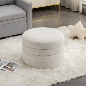Round Upholstered Ottoman Velvet Foorstool with Storage for Living Room,Bedroom-Tanpinhause - 1 of 4
