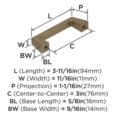 Golden Champagne 3" Matte Modern Cabinet Pull