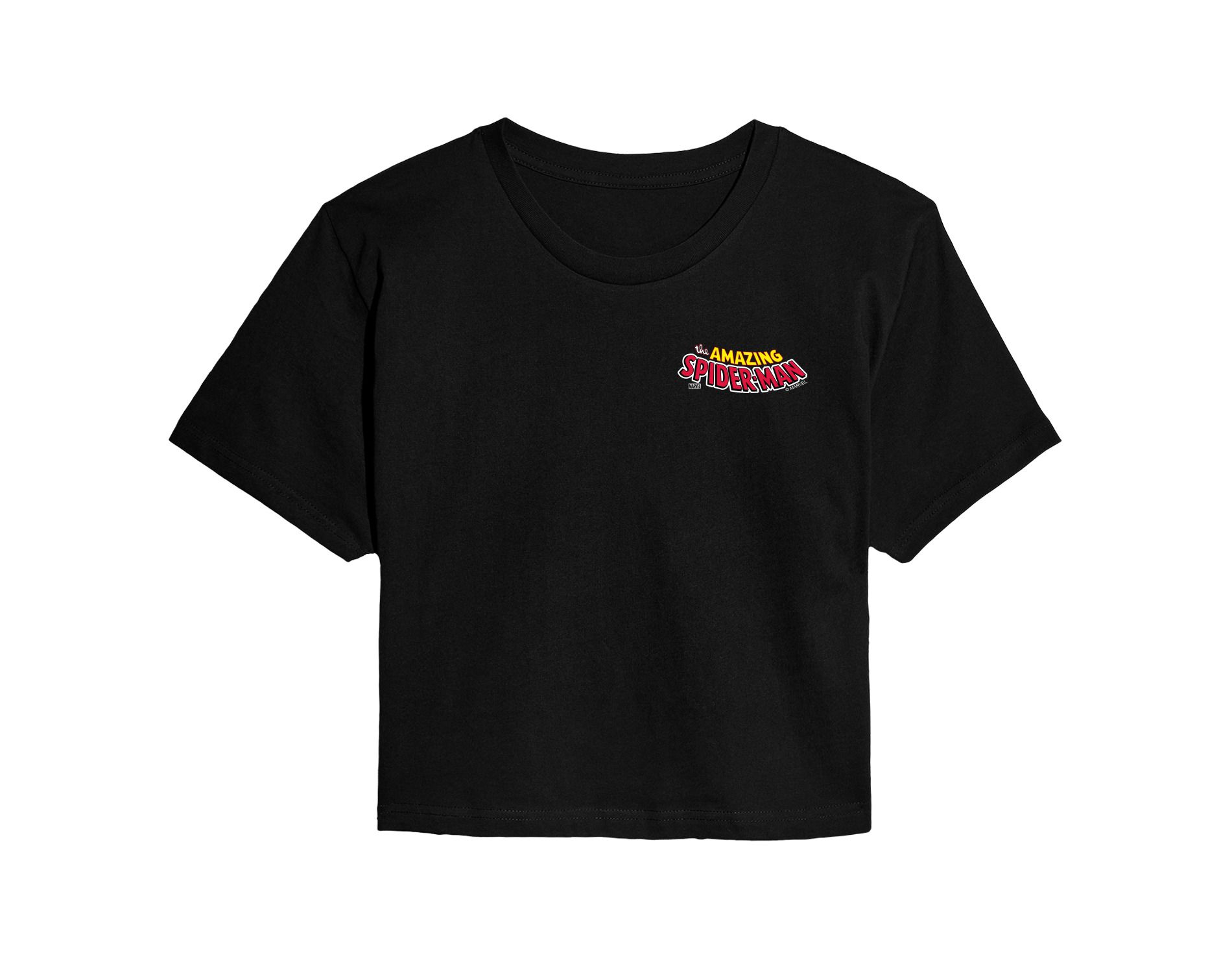 Women's Marvel Spiderman Editorial Logo Cropped Graphic T-Shirt - Black - 2 X-Large