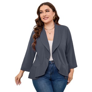 Clearlove Womens Plus Size 3/4 Sleeves Cardigan Lightweight Open Front Draped Ruffles Shawls Wraps Shrugs - 1 of 4