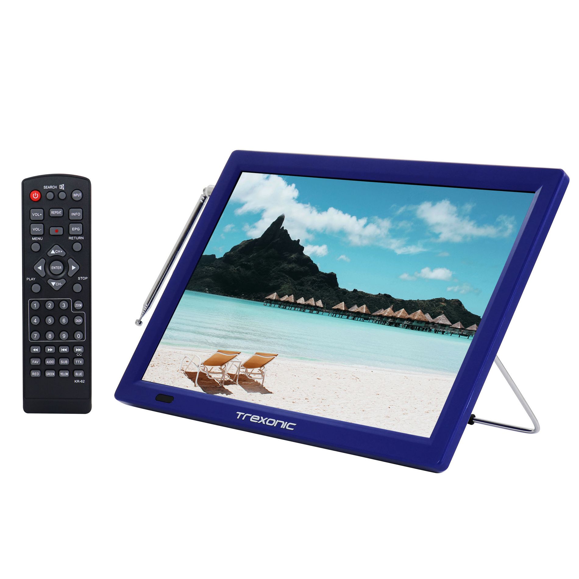 Trexonic Rerchargeable Portable 14 Inch TV with Built-in Digital Tuner and LED Display in Blue