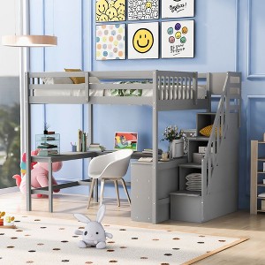 NicBex Full Size Bunk Bed with "L" Shape Desk Loft Bed Bed Frame with Storage Racks, Stairs and Guardrails, No Box Spring Required - 1 of 4
