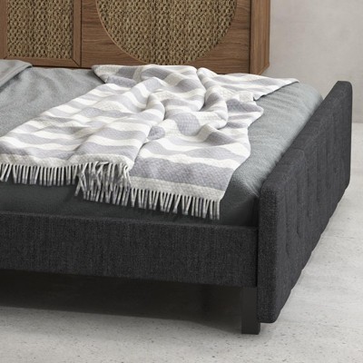Queen Size Bed Frame, Platform Bed Frame with USB Ports, Soft Adjustable Headboard, Metal Bed Mattress Foundation with Storage