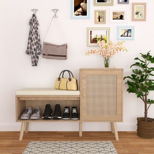 Racxily 2-in-1 Shoe Storage Bench, Natural Rattan Shoe Cabinet with 2 Adjustable Shelves and Removable Seat Cushion,Shoe Storage Organizer - 1 of 4